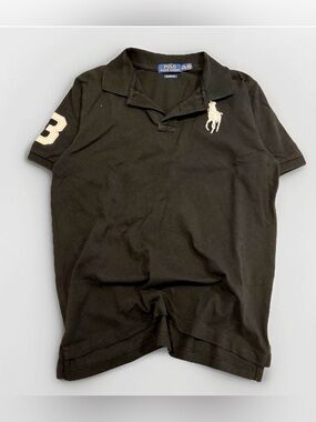 Kids Polo Ralph Lauren Black Polo Shirt with White Pony Size Large
